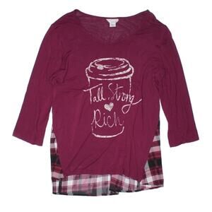 Tru Self Womens 1X Tall Strong Rich Coffee Lightweight Graphic Shirt Top